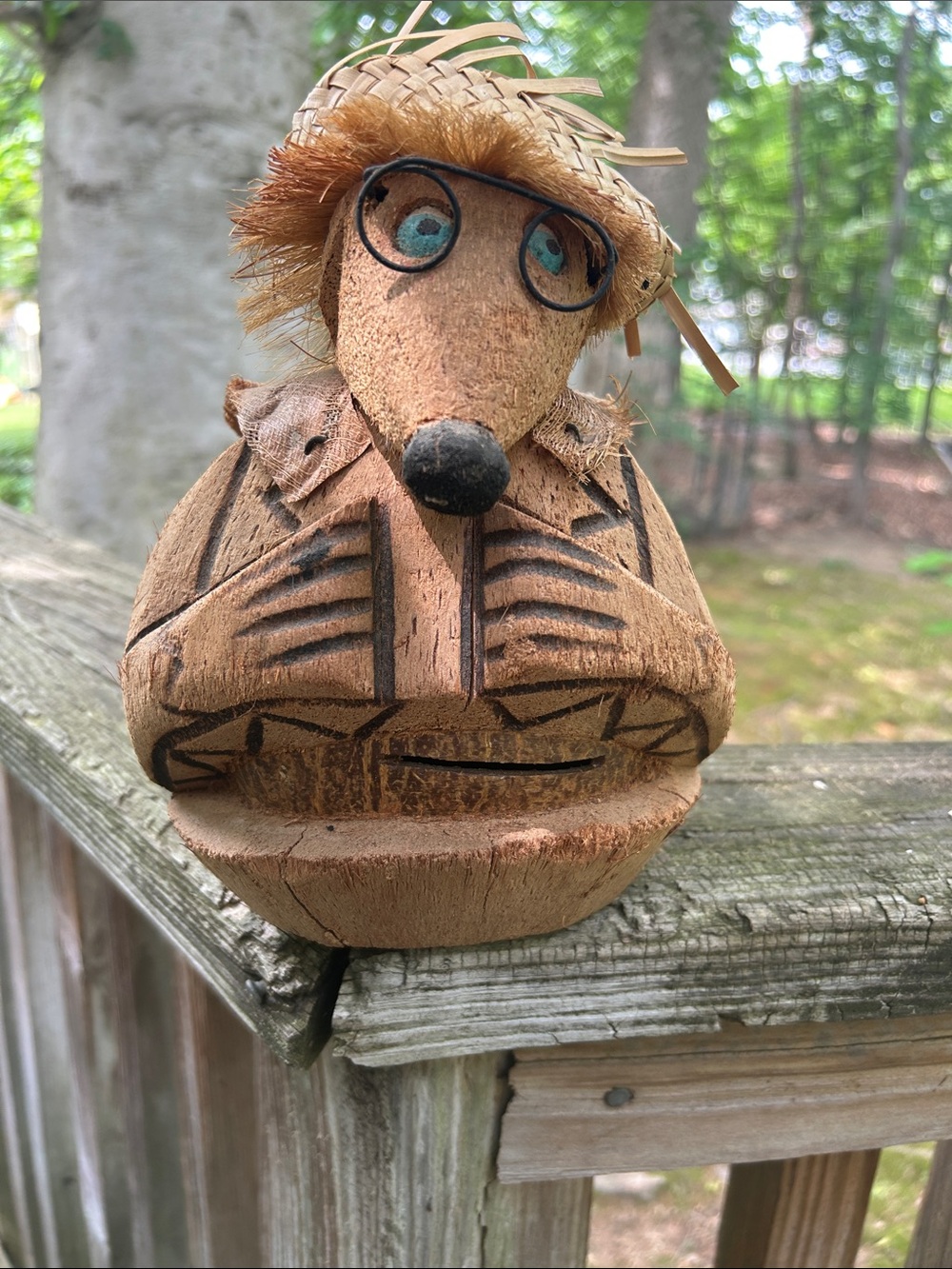 Coconut Husk Carved into Mouse with Glasses- VINTAGE